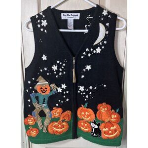 Star Blne Originals Studio Womens Sm Halloween Pumpkins Scarecrow Full Zip Vest